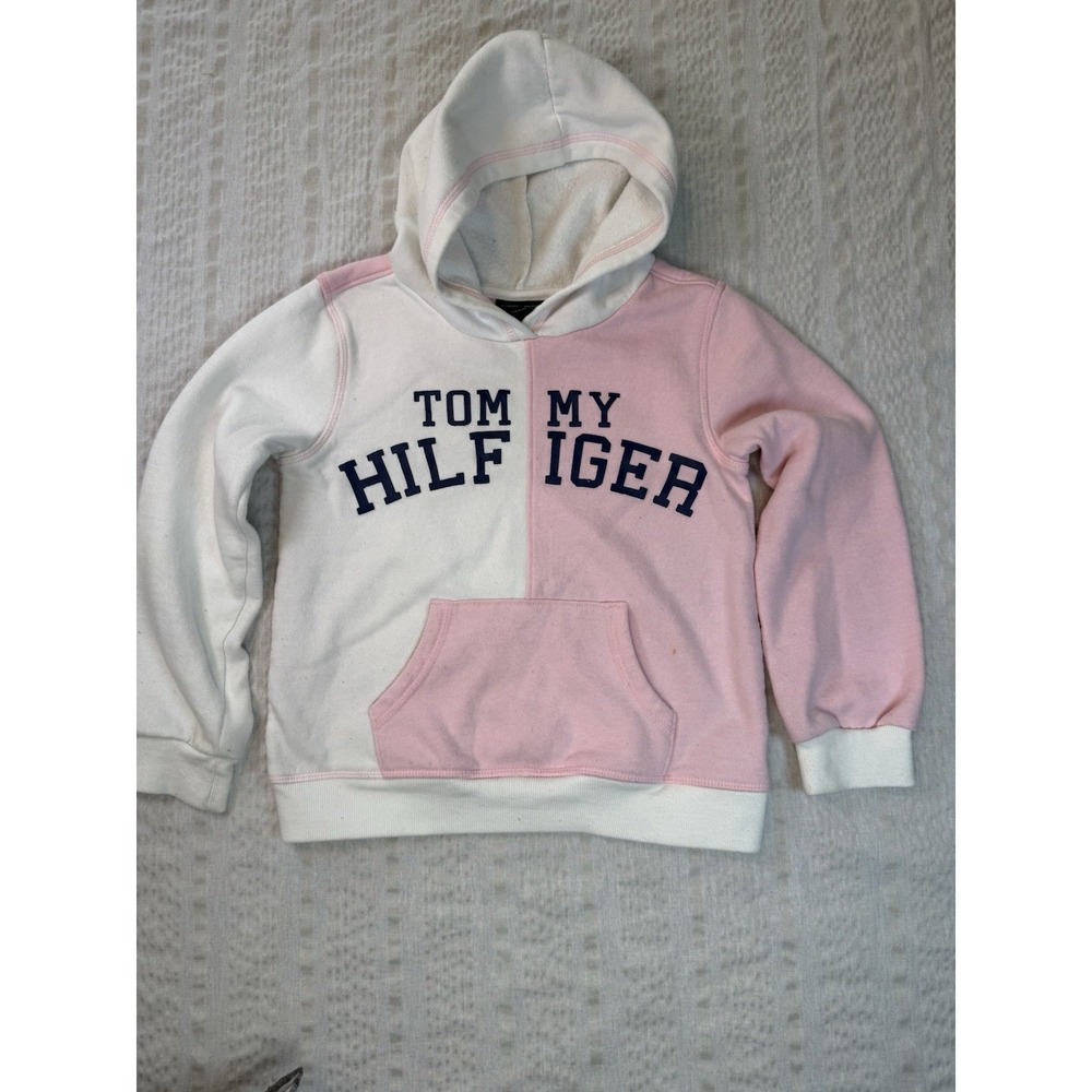Tommy‎ Hilfiger Girls Hoodie 6X Pink White Colorblock Spellout
